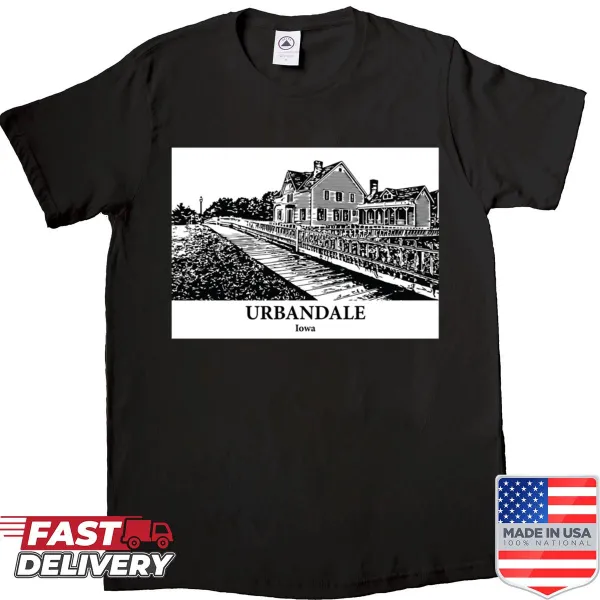 Oversized shirt featuring an illustrated design of Urbandale, Iowa