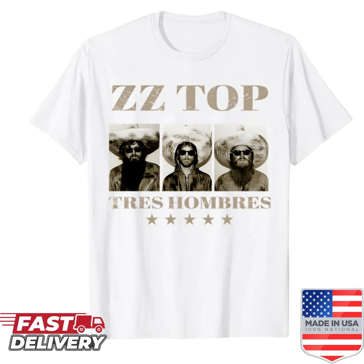 Distressed vintage band t-shirt celebrating rock music legends