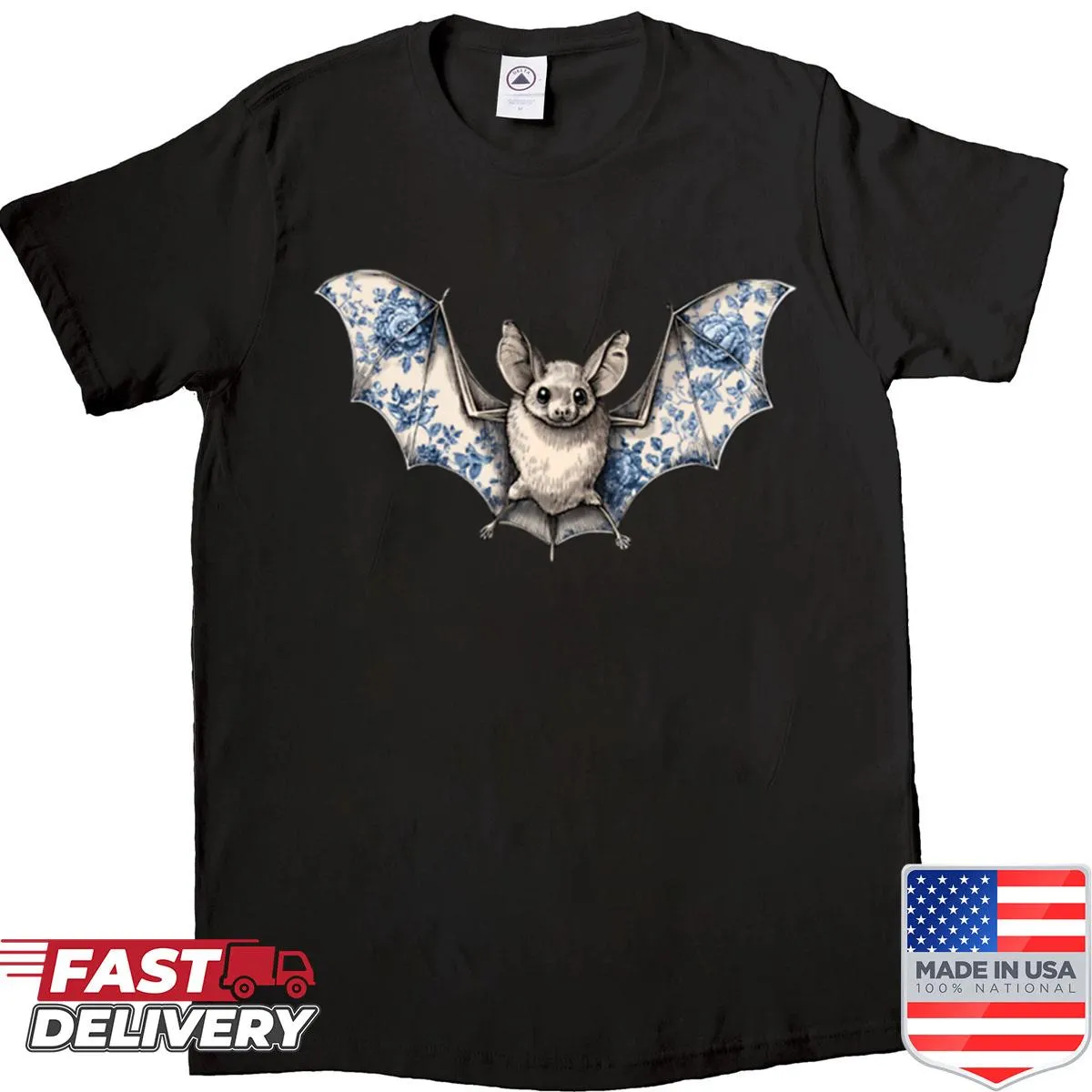 Vintage floral bat design on casual shirt for nature lovers