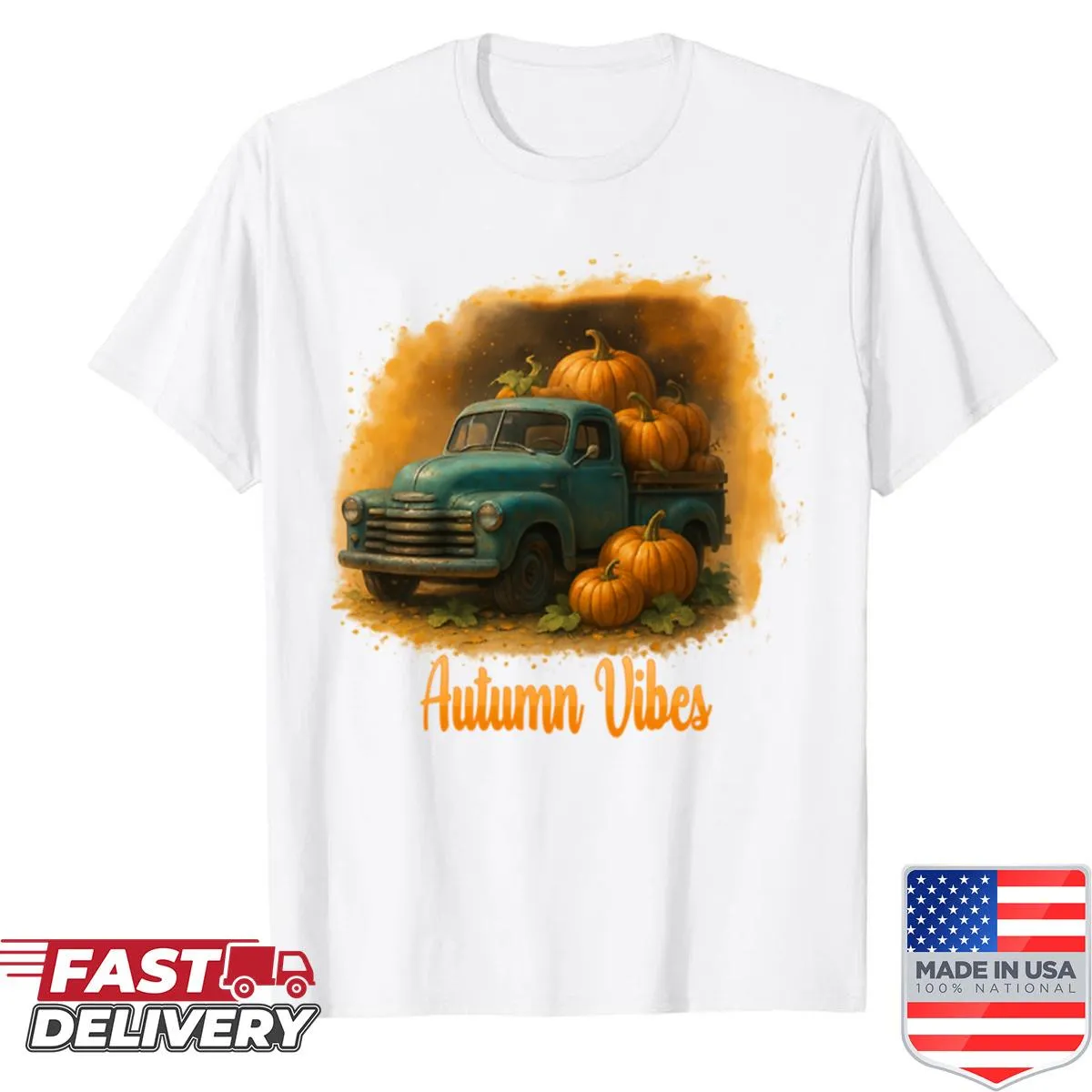 Vintage car shirt with pumpkin design representing autumn vibes