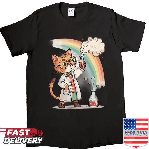Oversized shirt with a cartoon cat wearing round glasses