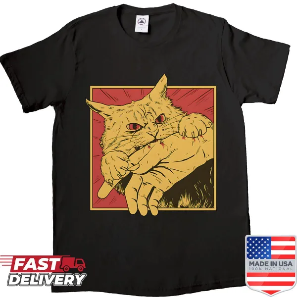 Vintage T-shirt featuring a cat bite design inspired by horror anime