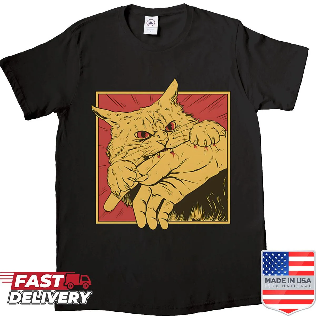 Vintage T-shirt featuring a cat bite design inspired by horror anime
