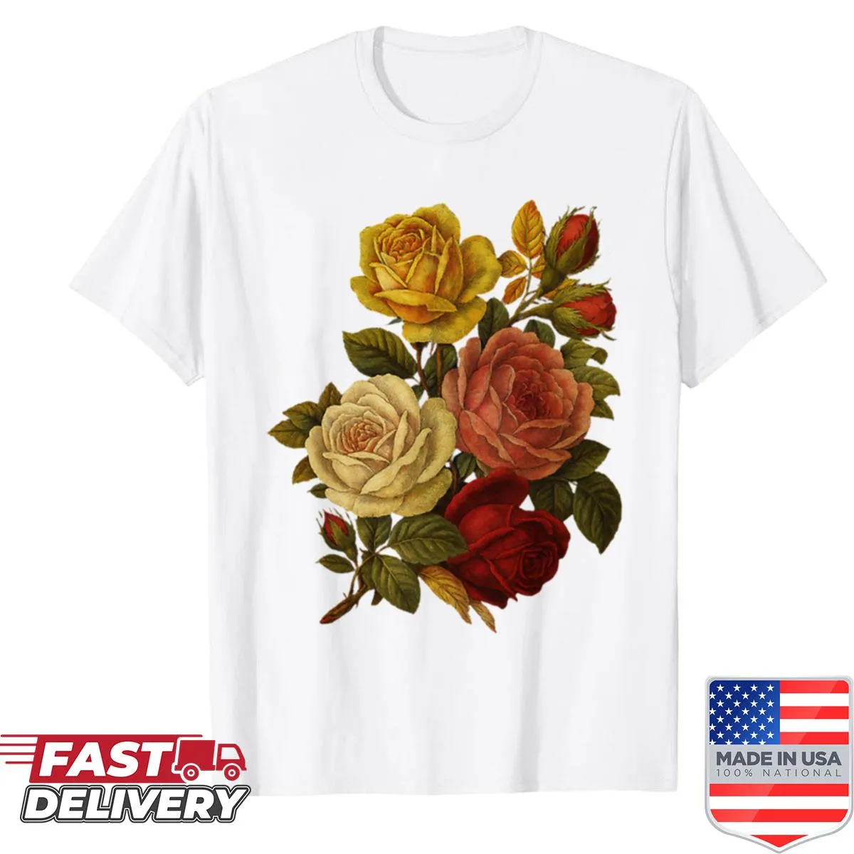 Vintage distressed shirt featuring a floral rose bouquet design