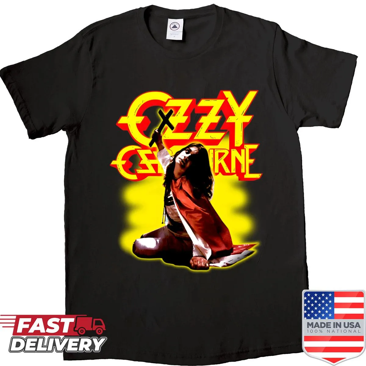 Oversized vintage shirt featuring a glowing Prince of Darkness graphic