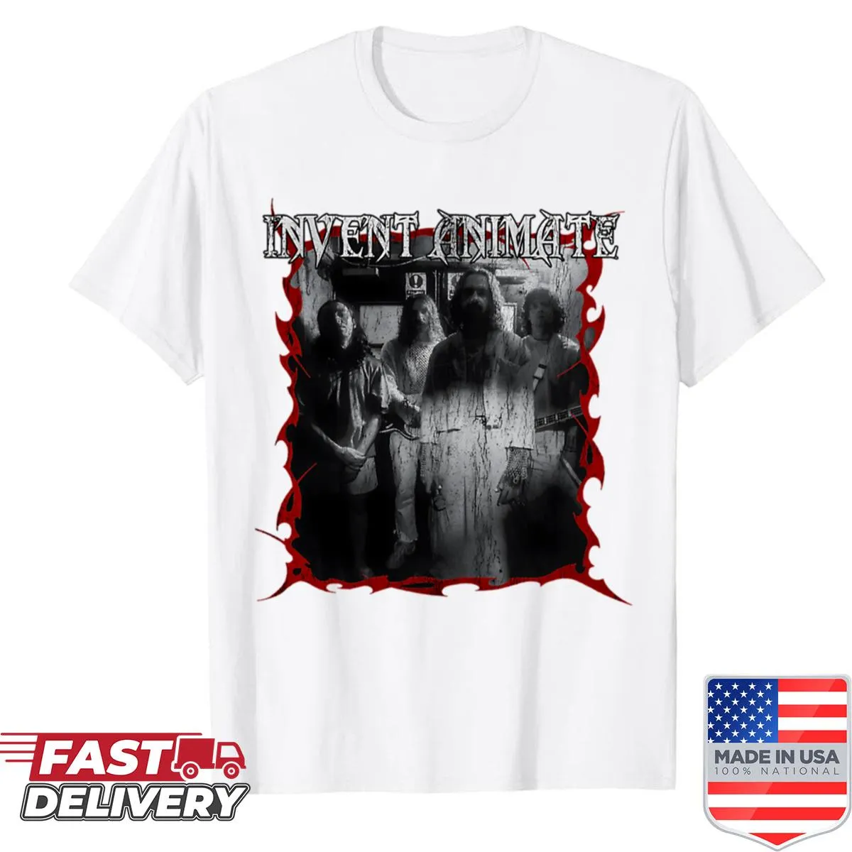 Vintage grunge style shirt featuring Invent Animate logo