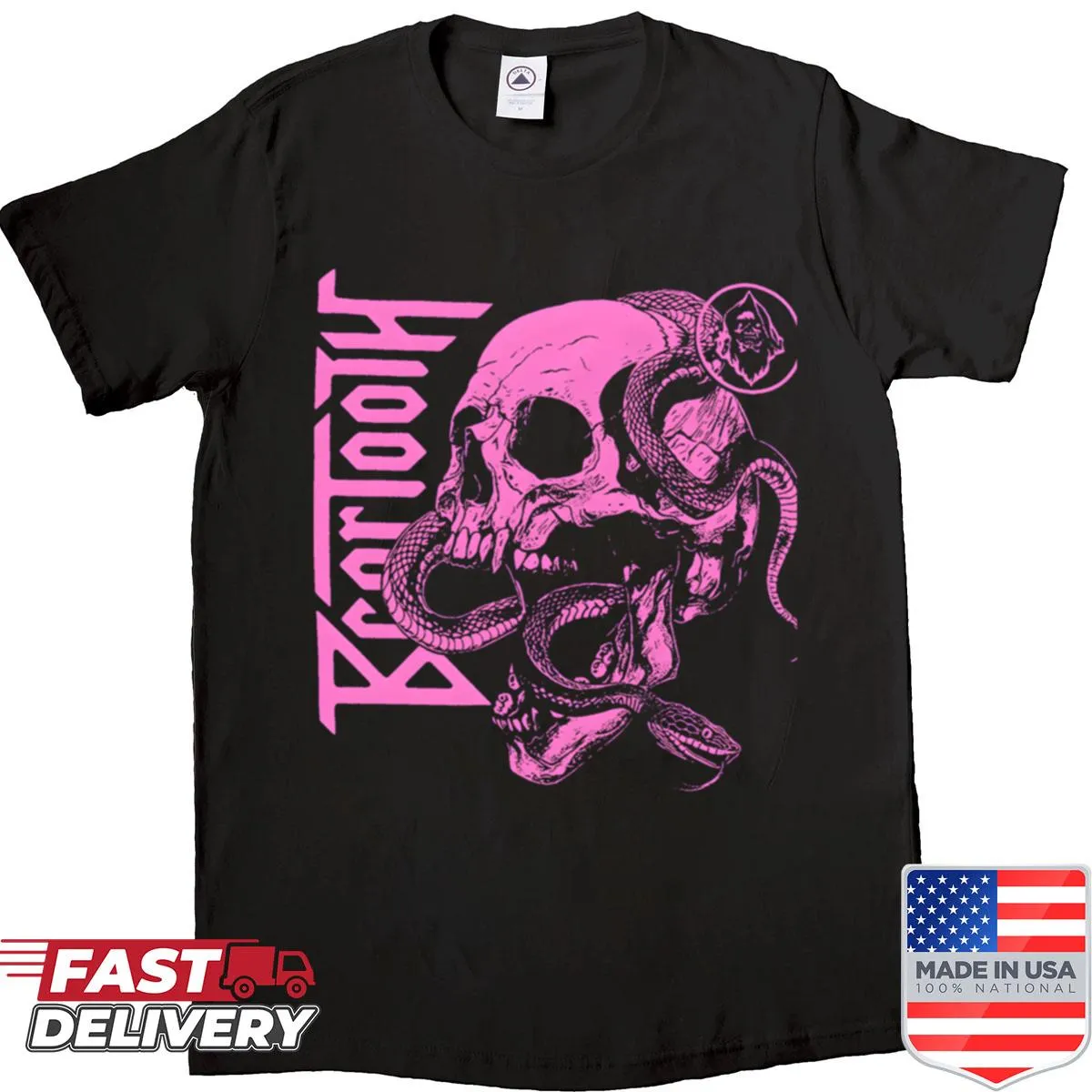 Vintage rock shirt featuring a bold skull icon graphic