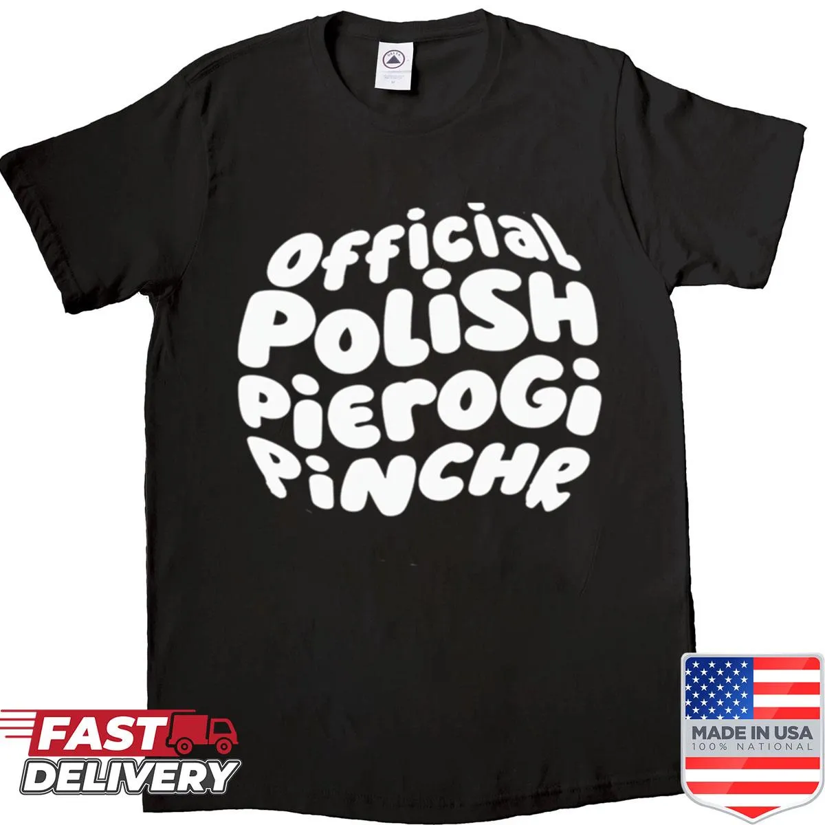 Shirt featuring a playful illustration of a pierogi pincher character