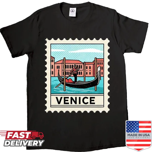 Vintage shirt with a stamp-like illustration of Venice