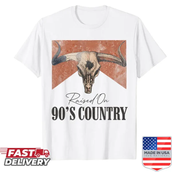 Vintage bull skull graphic t-shirt inspired by 90s country music