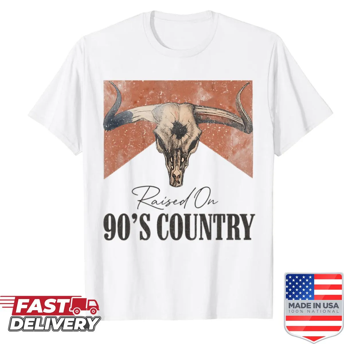 Vintage bull skull graphic t-shirt inspired by 90s country music