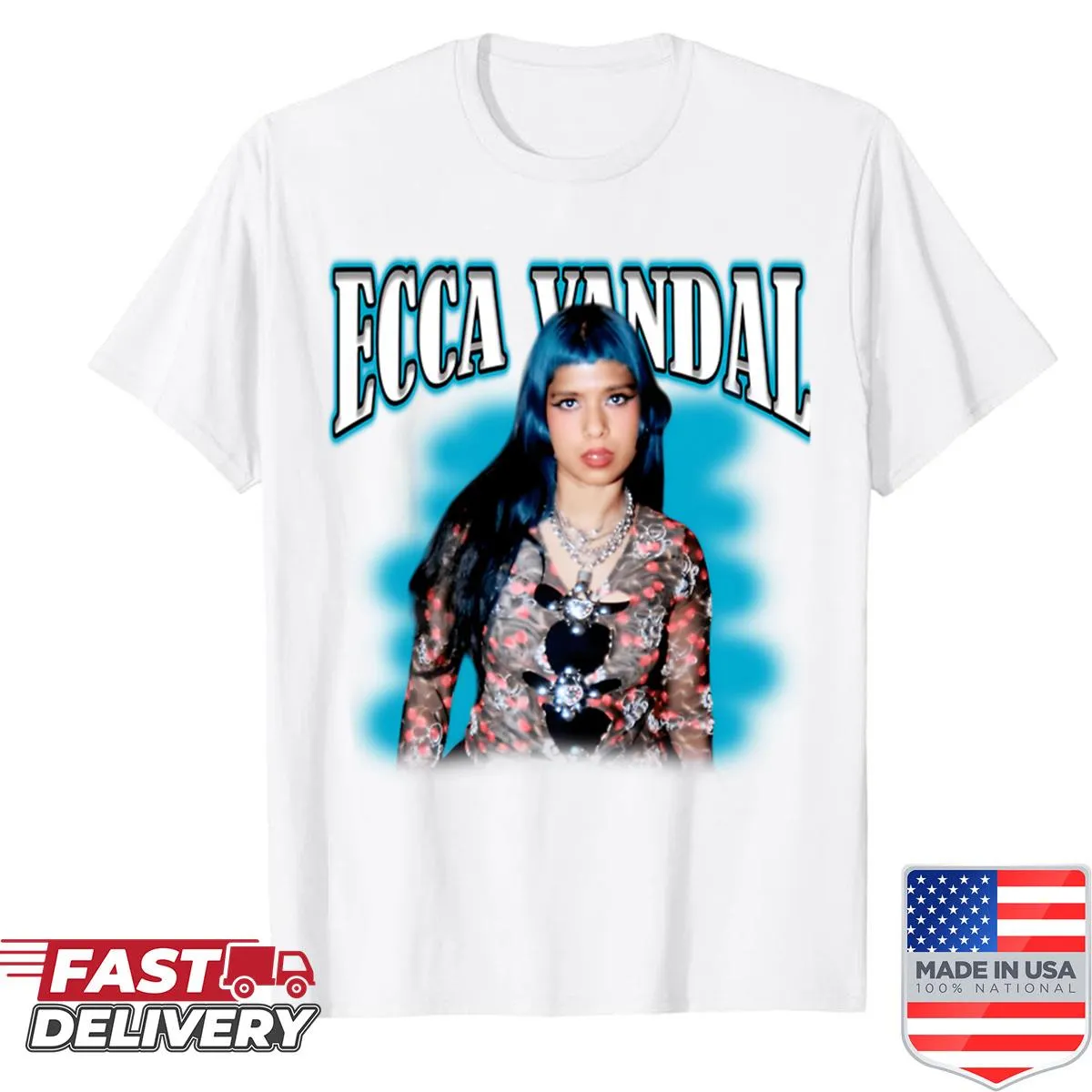 Vintage Y2K-style shirt featuring Ecca Vandal art