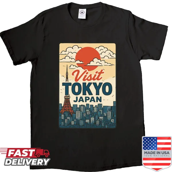Retro T-shirt featuring design elements inspired by Tokyo, Japan