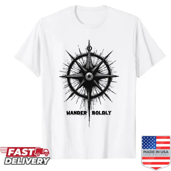 Inspirational t-shirt with the words 'Wander Boldly'
