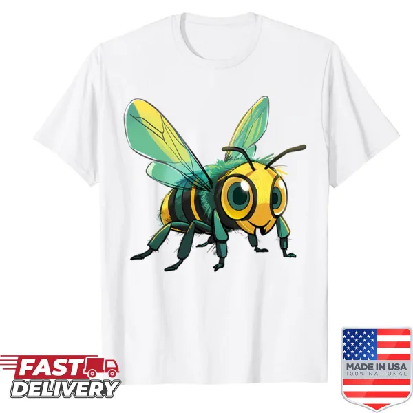 Playful t-shirt featuring a cartoon fox racing with a bee