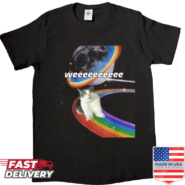 Funny cat meme t-shirt featuring silly cat illustration