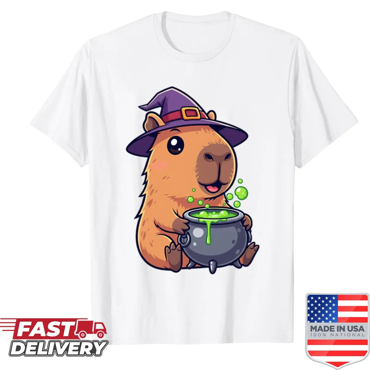 Oversized shirt with 'Witch Way To The Wine' text and whimsical graphics