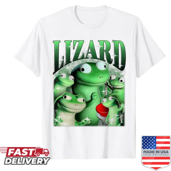 Funny lizard meme graphic on a women's t-shirt