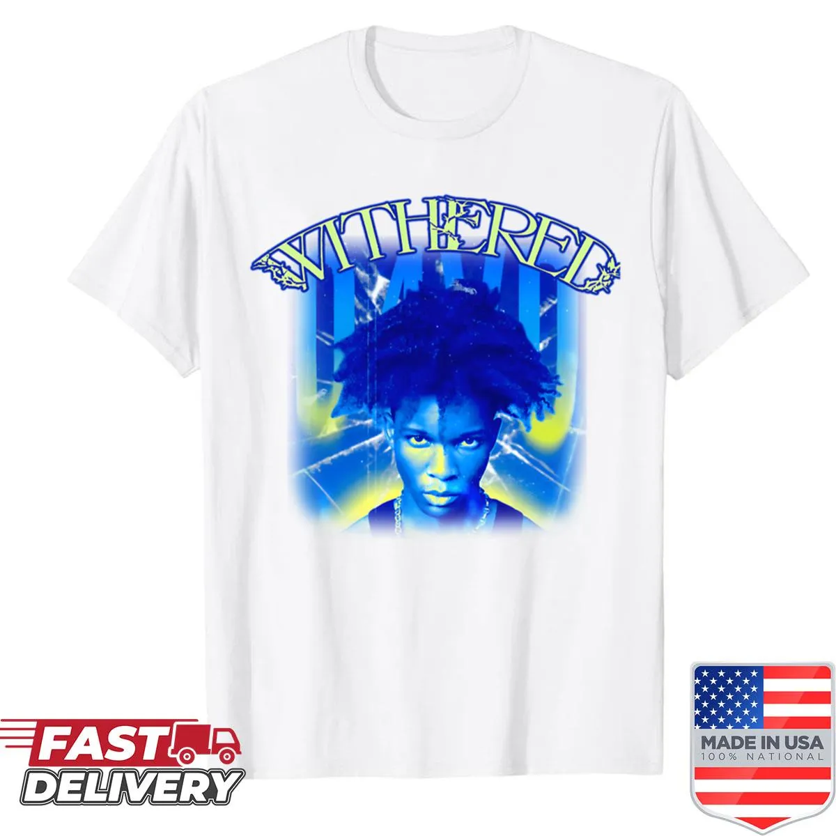 Y2K style shirt with bold typography inspired by a song