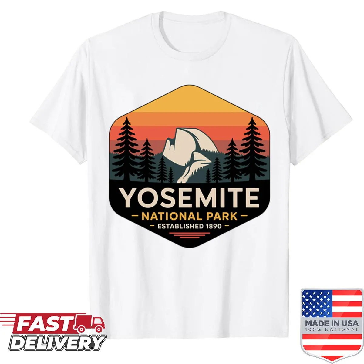 Illustration of Yosemite National Park scenery on a shirt