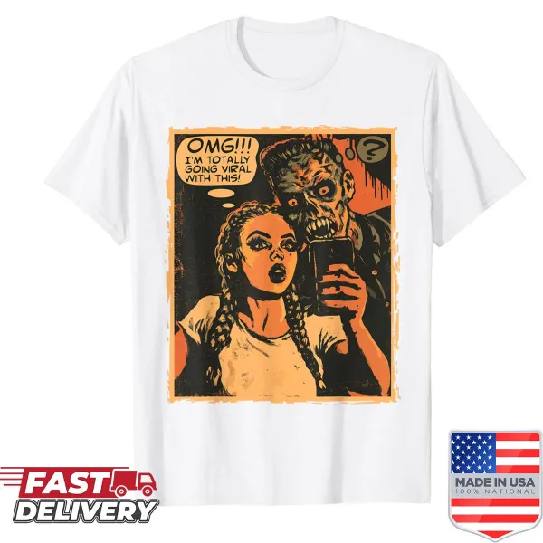 Zombie taking a selfie comic artwork shirt