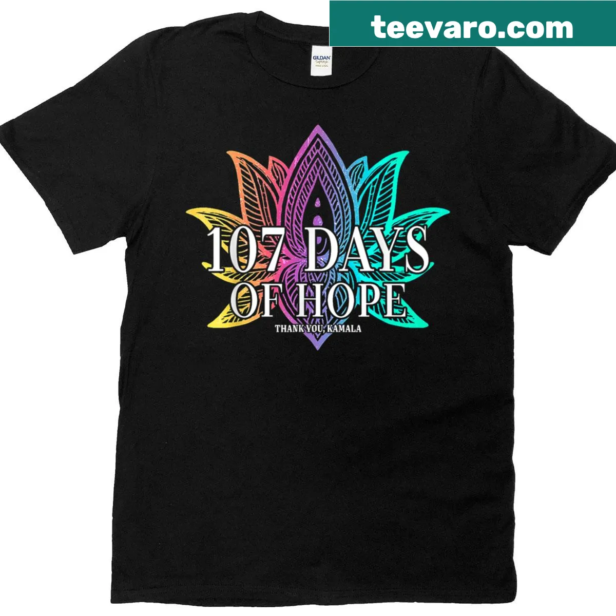 T-shirt featuring '107 Days Of Hope' and 'Thank You Kamala' text, with vintage style. — on a men's t-shirt
