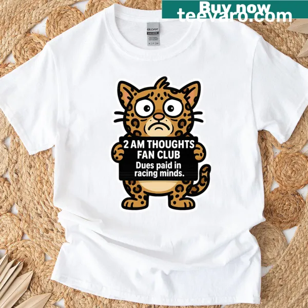 Funny insomnia cat design with text about 2 AM thoughts