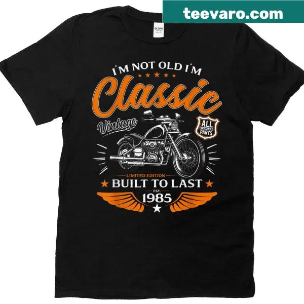 Motorcycle themed t-shirt celebrating a 40th birthday for men born in 1985
