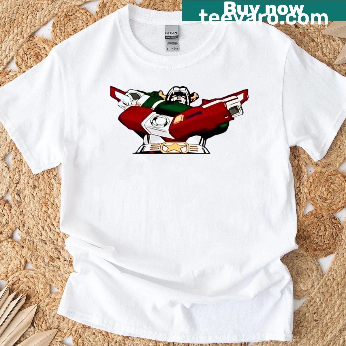 T-shirt inspired by 80s Voltron anime with iconic character illustrations — on a men's t-shirt