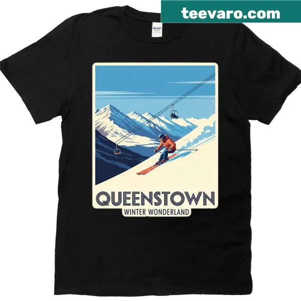 Illustrated t-shirt featuring Queenstown's scenic slopes