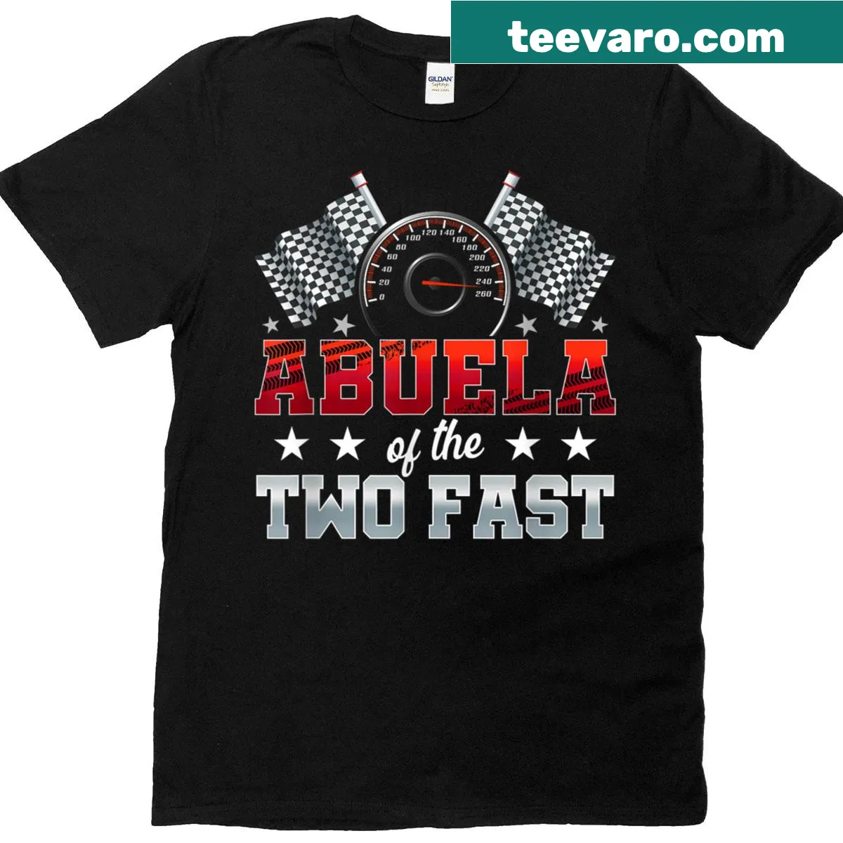 Fun racing car graphic on a t-shirt celebrating Abuela's birthday — on a men's t-shirt
