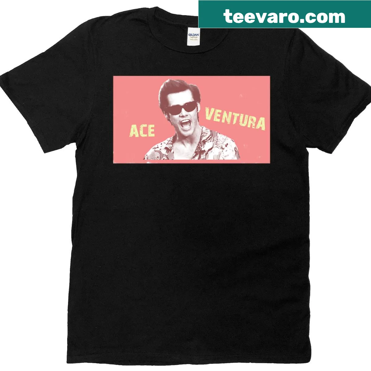 Fan art T-shirt featuring Ace Ventura character illustration — on a men's t-shirt