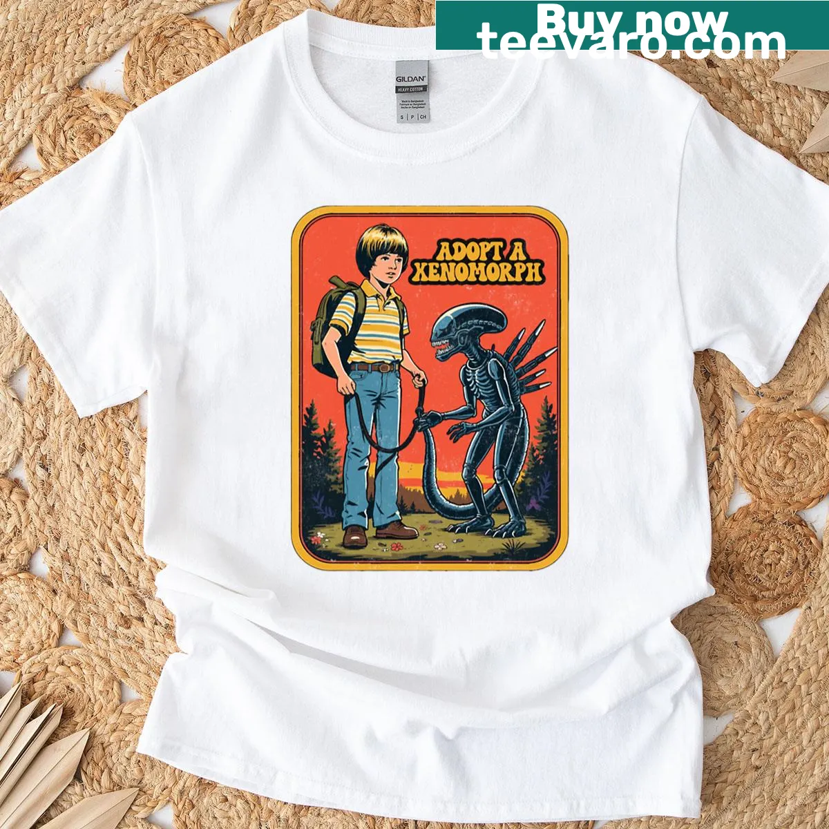 Retro design T-shirt featuring a playful Xenomorph alien graphic — on a men's t-shirt