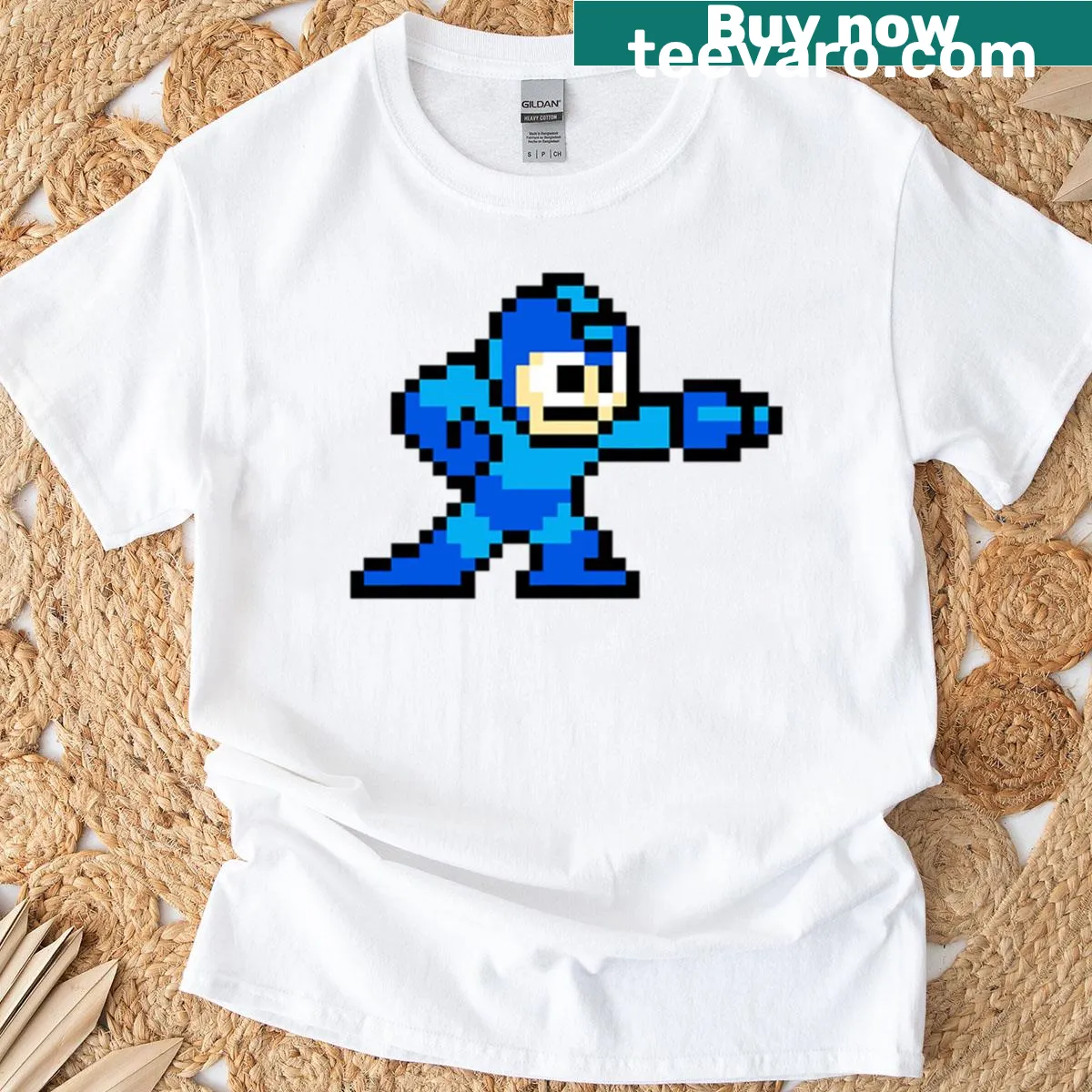 Retro arcade t-shirt featuring a shooting robot man graphic for gamers. — on a men's t-shirt