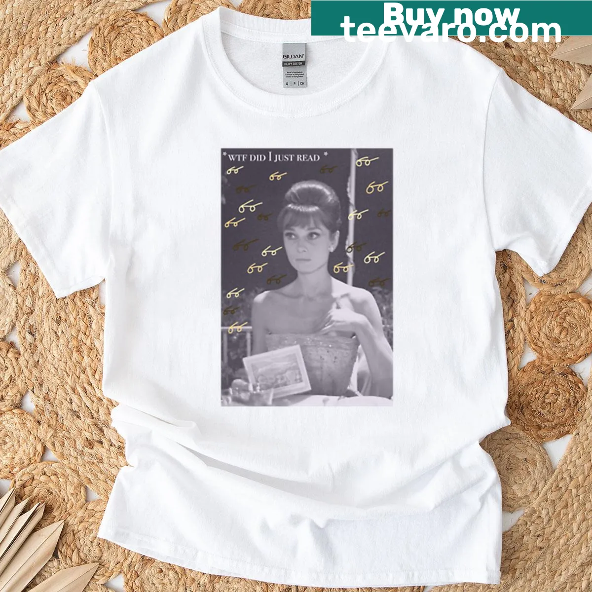T-shirt featuring an elegant graphic of Audrey Hepburn — on a men's t-shirt