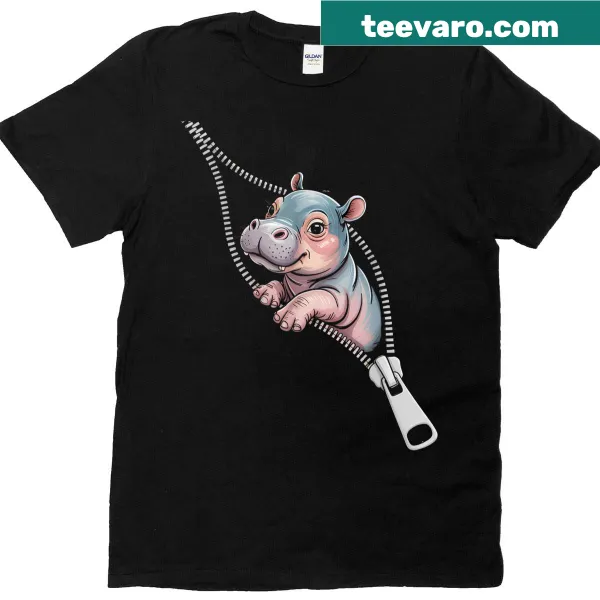 Funny Baby Hippo t-shirt featuring a hippo emerging from a zipper.