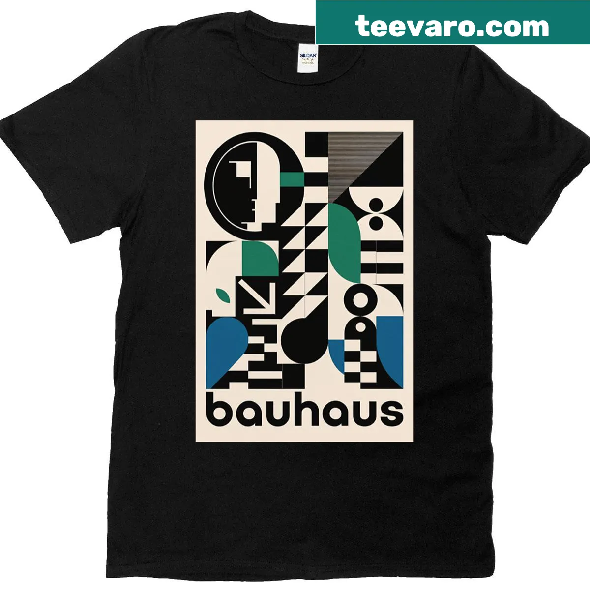 Vintage reprint T-shirt inspired by Bauhaus mid-century design — on a men's t-shirt