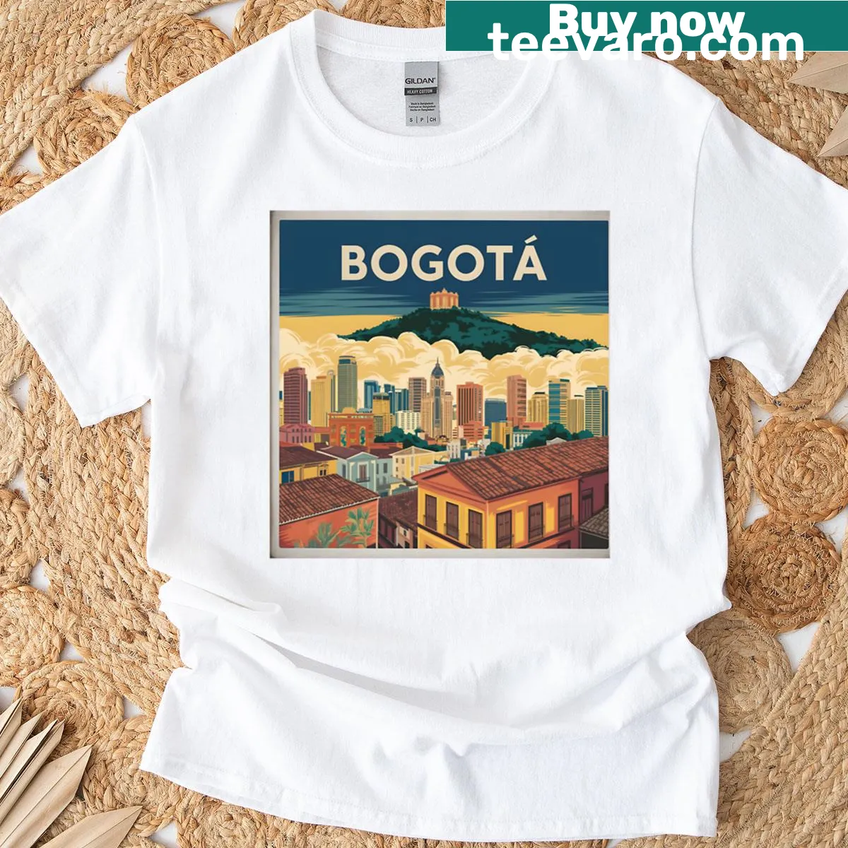 Vintage travel poster-inspired T-shirt — on a men's t-shirt