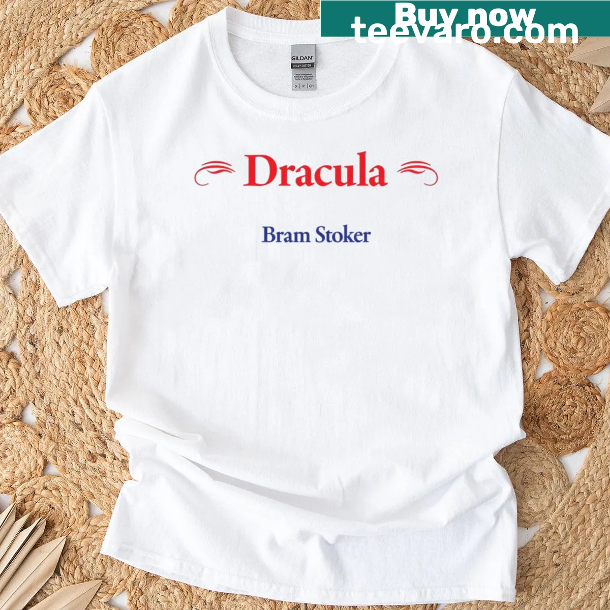 Vintage-styled t-shirt featuring Bram Stoker and Dracula themes — on a men's t-shirt