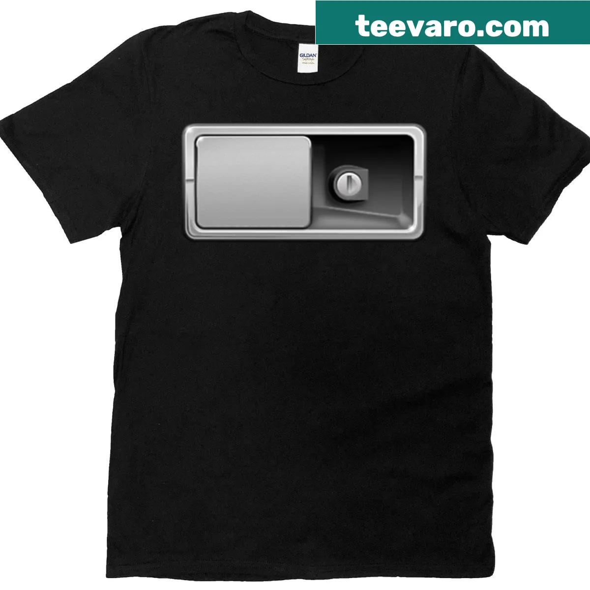 1970s British Leyland door handle illustrated on a T-shirt — on a men's t-shirt