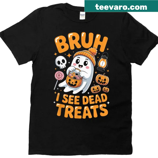 Cute cartoon ghost graphic on kids Halloween T-shirt