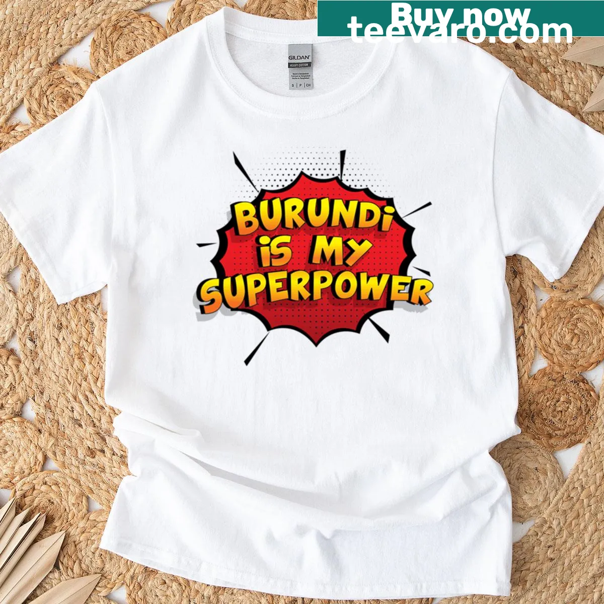 Typography design stating 'Burundi Is My Superpower' on a T-shirt — on a men's t-shirt