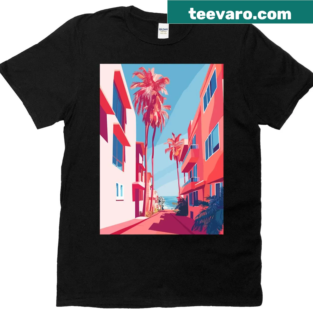 Vintage minimalist California landscape illustration on T-shirt — on a men's t-shirt