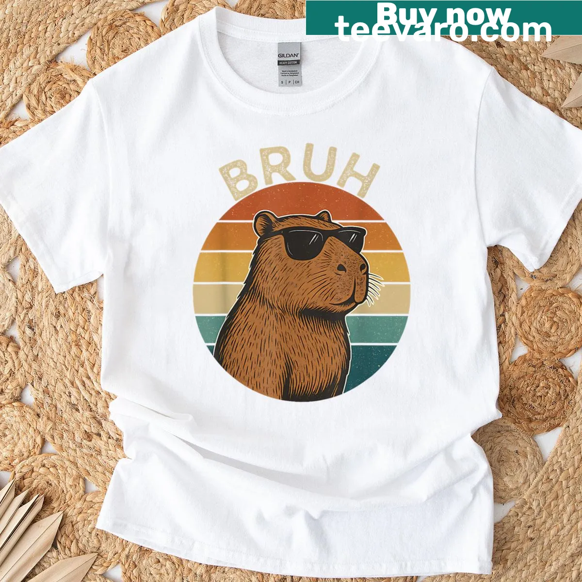 Funny capybara meme T-shirt with retro design — on a men's t-shirt