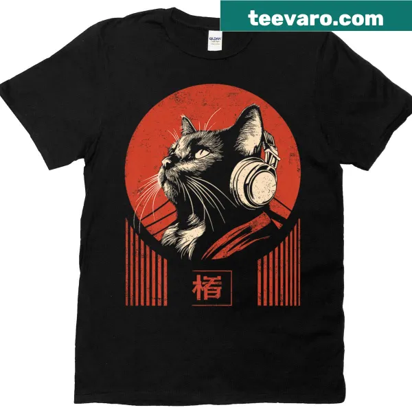 T-shirt featuring an adorable cat in headphones for lo-fi music lovers