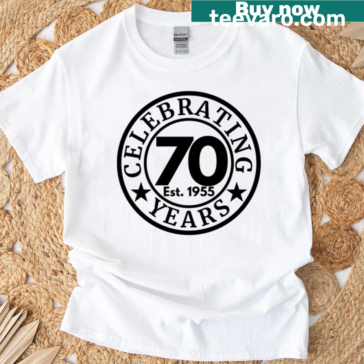 70th birthday anniversary T-shirt celebrating 1955 — on a men's t-shirt