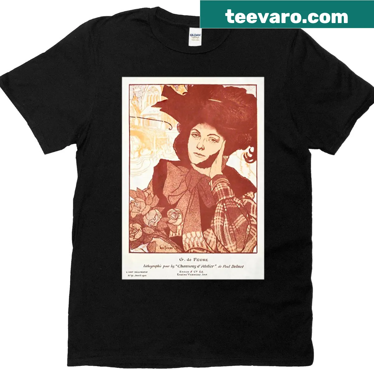 Art Nouveau t-shirt featuring abstract typography design — on a men's t-shirt