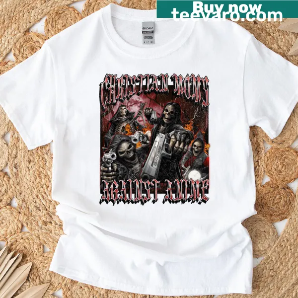 Funny skeleton graphic with text on a T-shirt for Christian moms