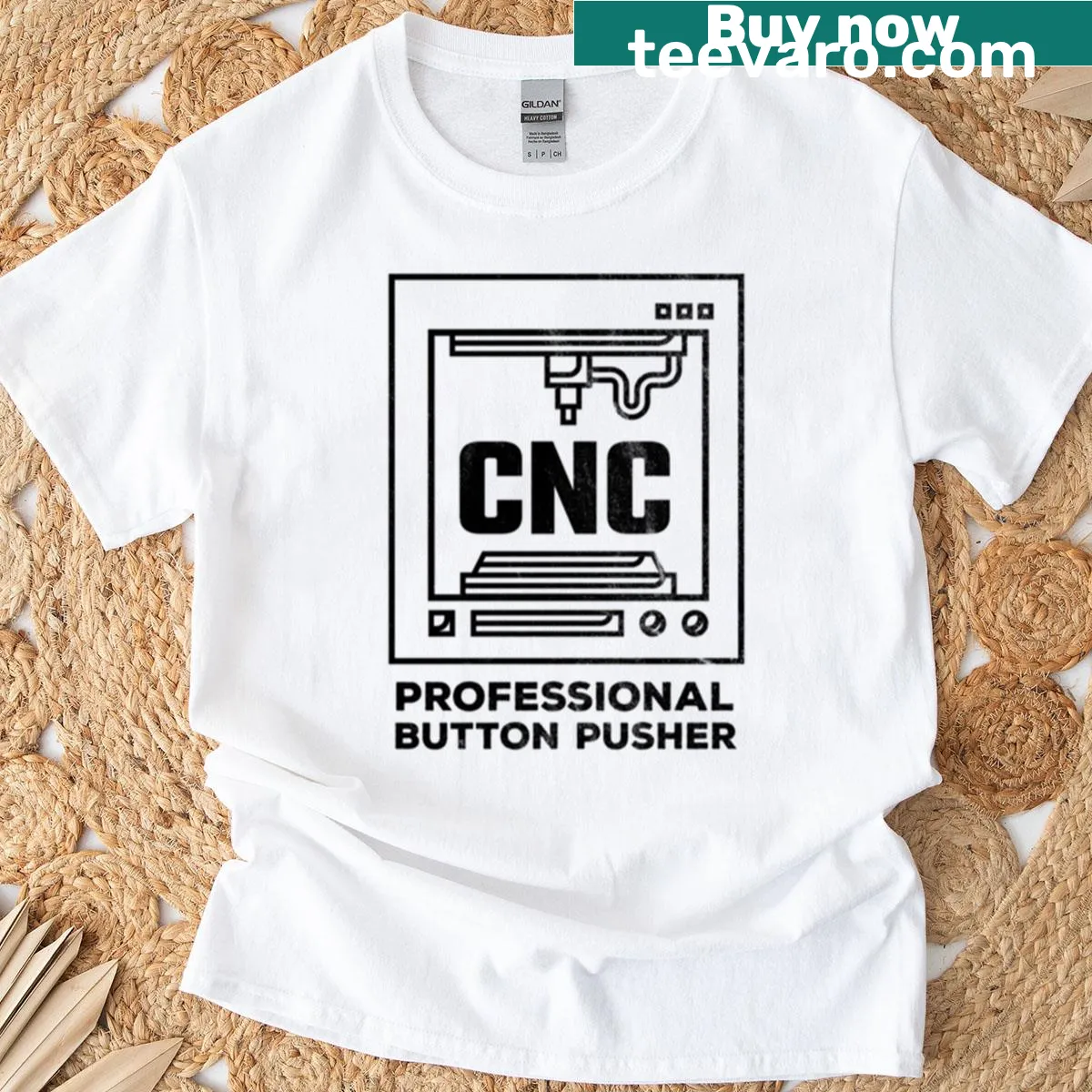 Funny CNC machinist quote t-shirt — on a men's t-shirt