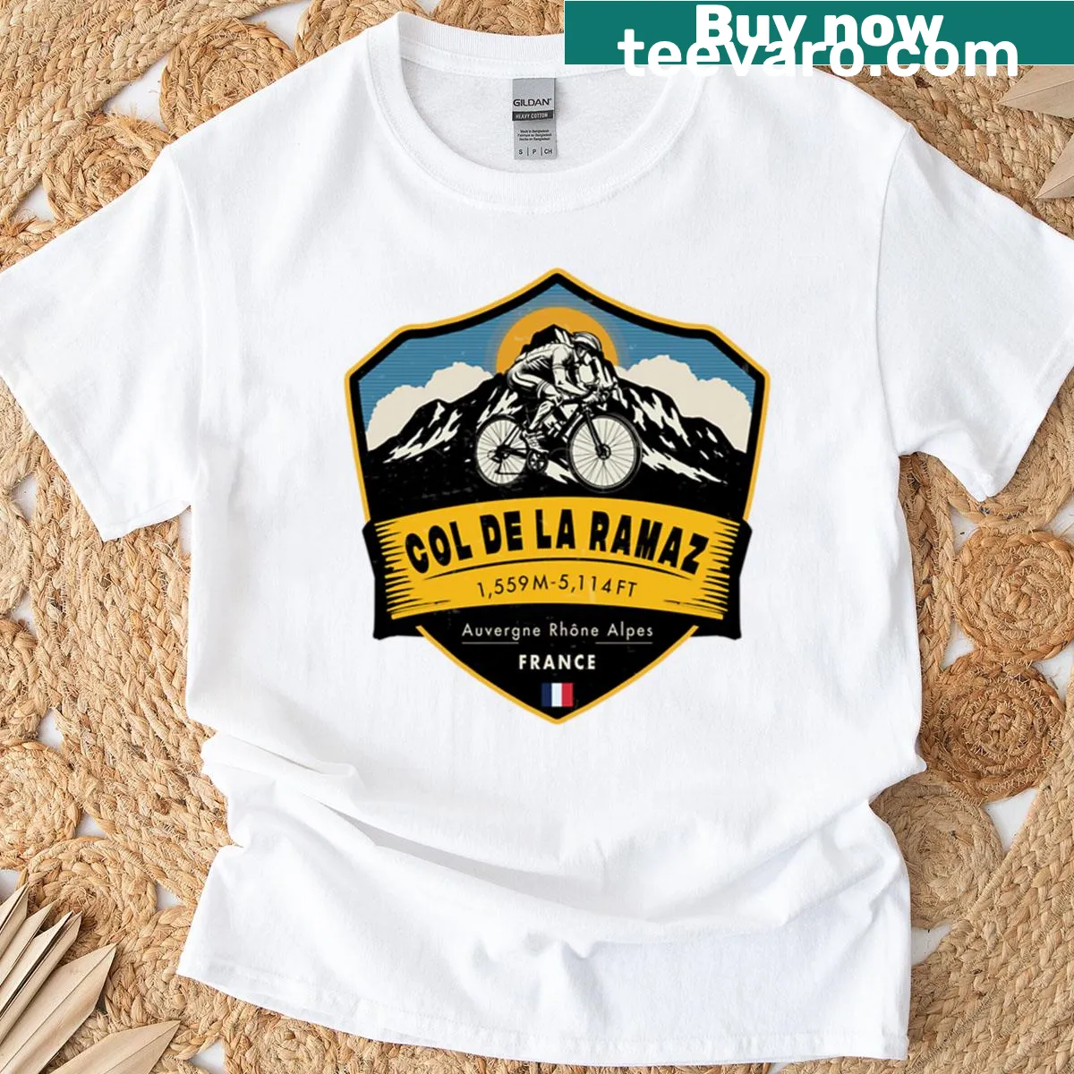 Scenic T-shirt featuring Col De La Ramaz illustration for travel lovers — on a men's t-shirt